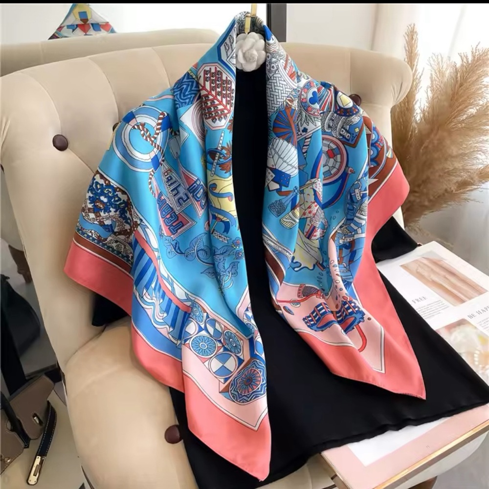 Blue and Pink Silk Scarf
